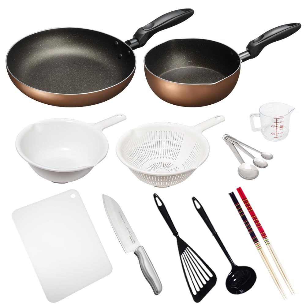 一人暮らし 料理道具 調理器具 12点セット IH対応 ブラウンｍａ