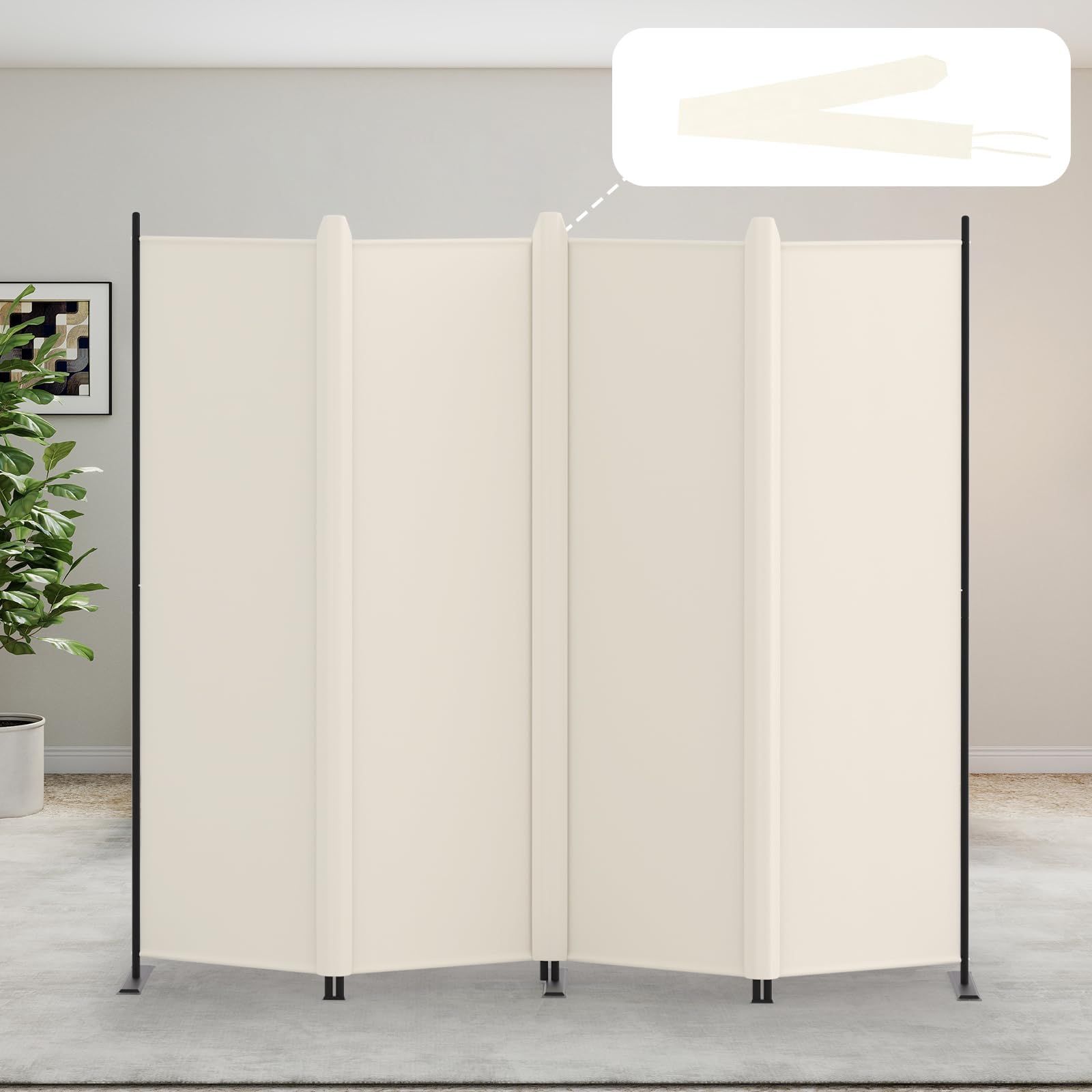 Kokorona パーテーション 間仕切り 4連 カバーストリップ付き 高さ176cm 幅221cm 衝立パーテーション スクリーン 折りたたみ 布タイプ 屏風 目隠し 区切り 衝立 軽量 オフィス 事務所 ベージュｍａ