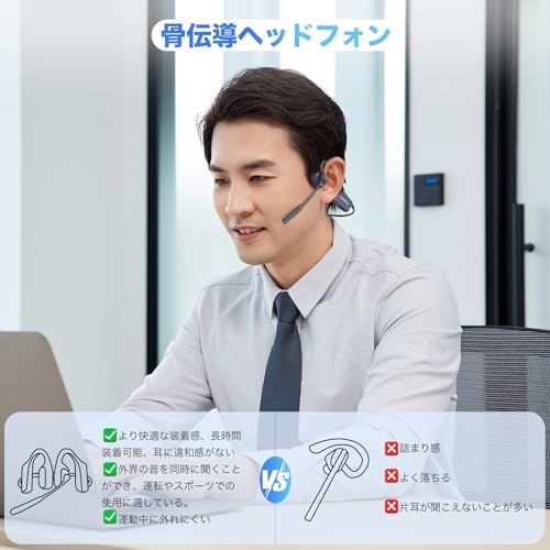 骨伝導イヤホン bluetooth マイク付き 通話専用 ノイズキャンセリングマイク 耳を塞がない 骨伝導ヘッドセット クリアな通話体験 オープンイヤーヘッドホン 自動ペアリング ハンズフリー通話 8時間連続再生 IP55防水防塵 Zoom 在宅ワーク テｍａ