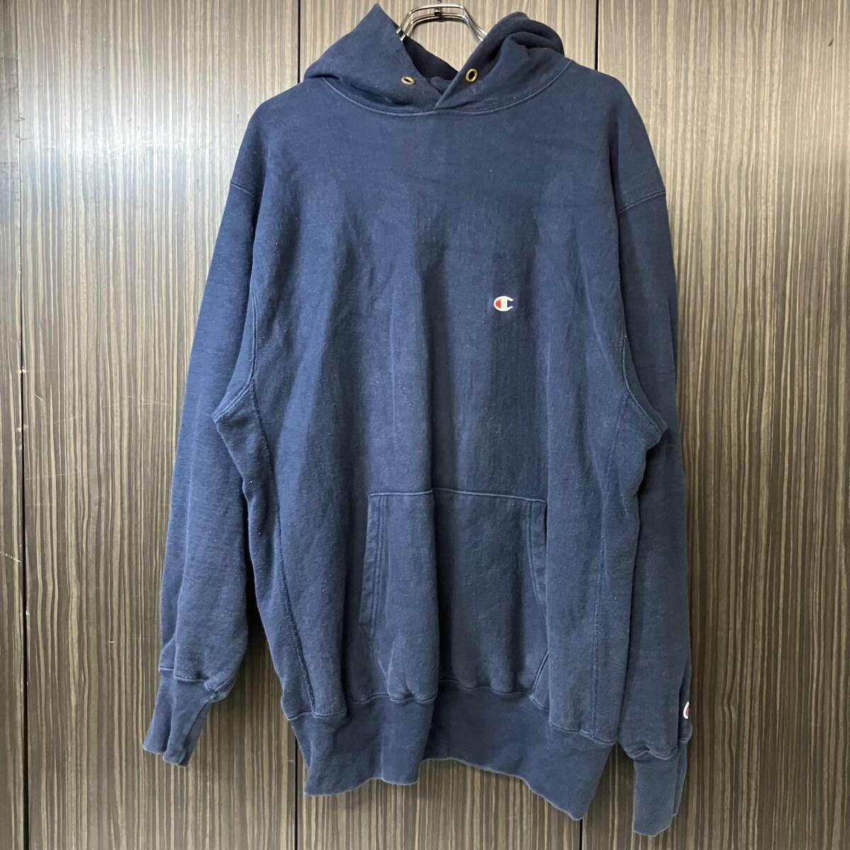 Champion REVERSE WEAVE パーカー 刺繍タグ プルオーバーパーカー XXLサイズ ネイビー チャンピオン