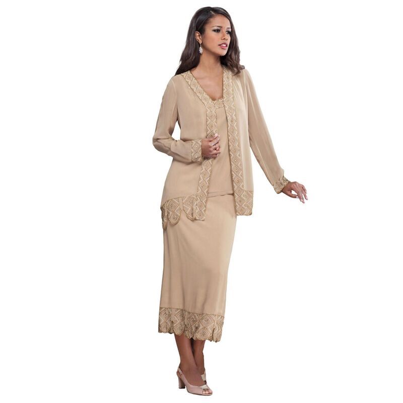ロアマンズ レディース トップス ワンピース プラスサイズ スカート Roamans Womens Plusize Beaded Skirt Set Sparkling Champagne シャンパン