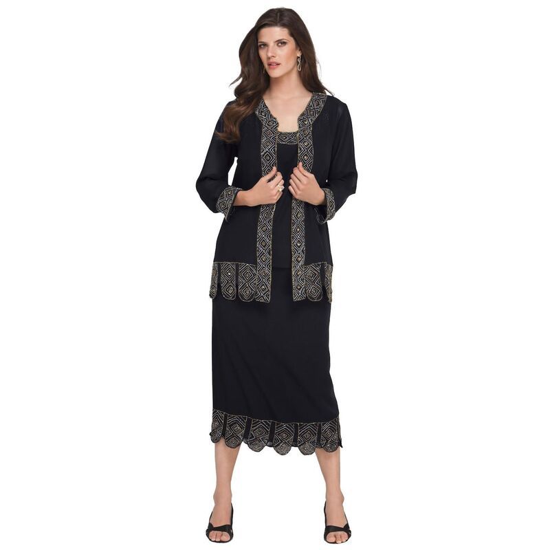 ロアマンズ レディース トップス ワンピース プラスサイズ スカート Roamans Womens Plusize Beaded Skirt Set Black ブラック