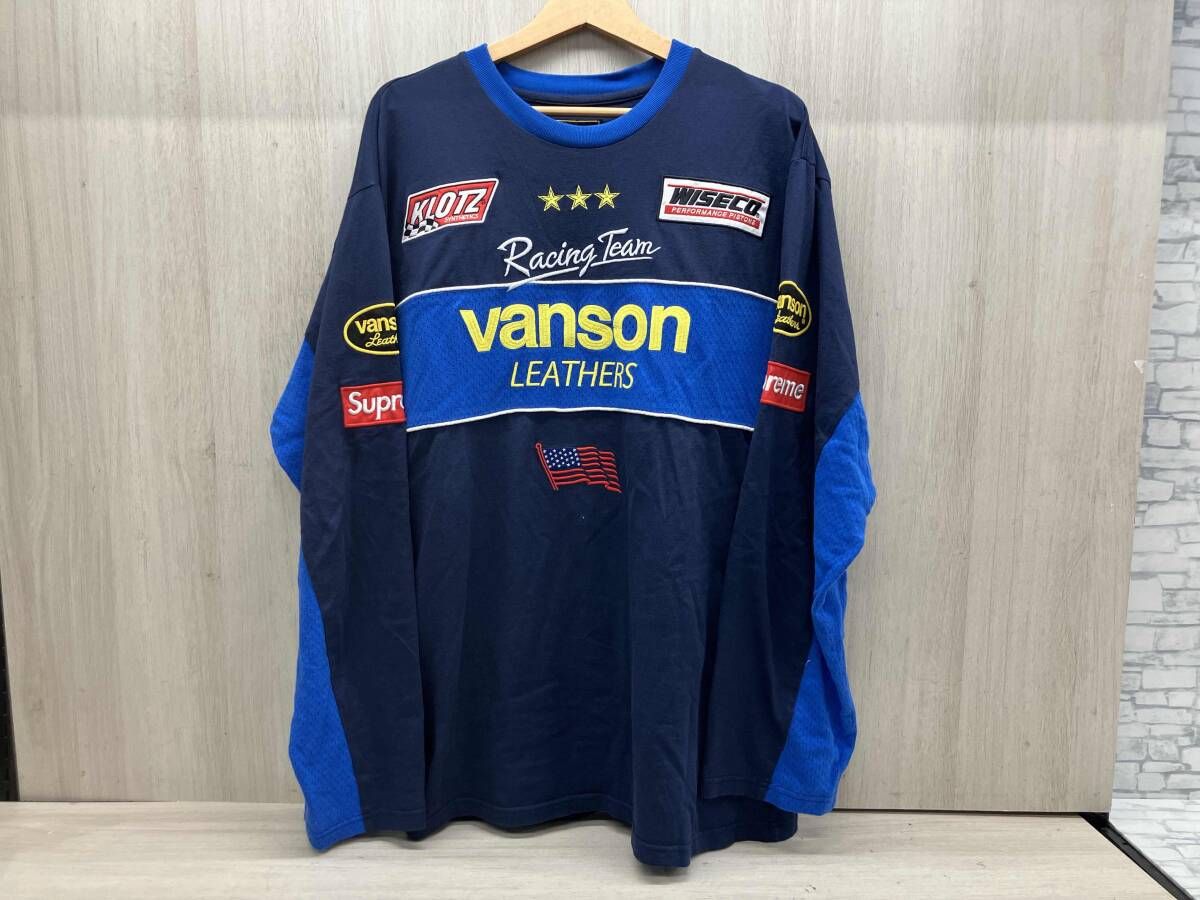 通年 Supreme シュプリーム Vanson Leather バンソン コラボアイテム ロンT 26ss モトクロスデザイン XL ネイビー