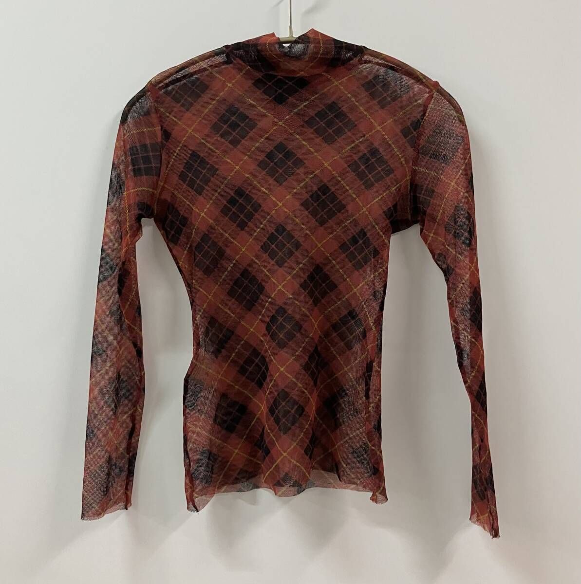 Jean Paul Gaultier ジャンポールゴルチェ 長袖Tシャツ カットソー チェック 総柄 シースルー アーガイル パワーネット サイズ40 日本製