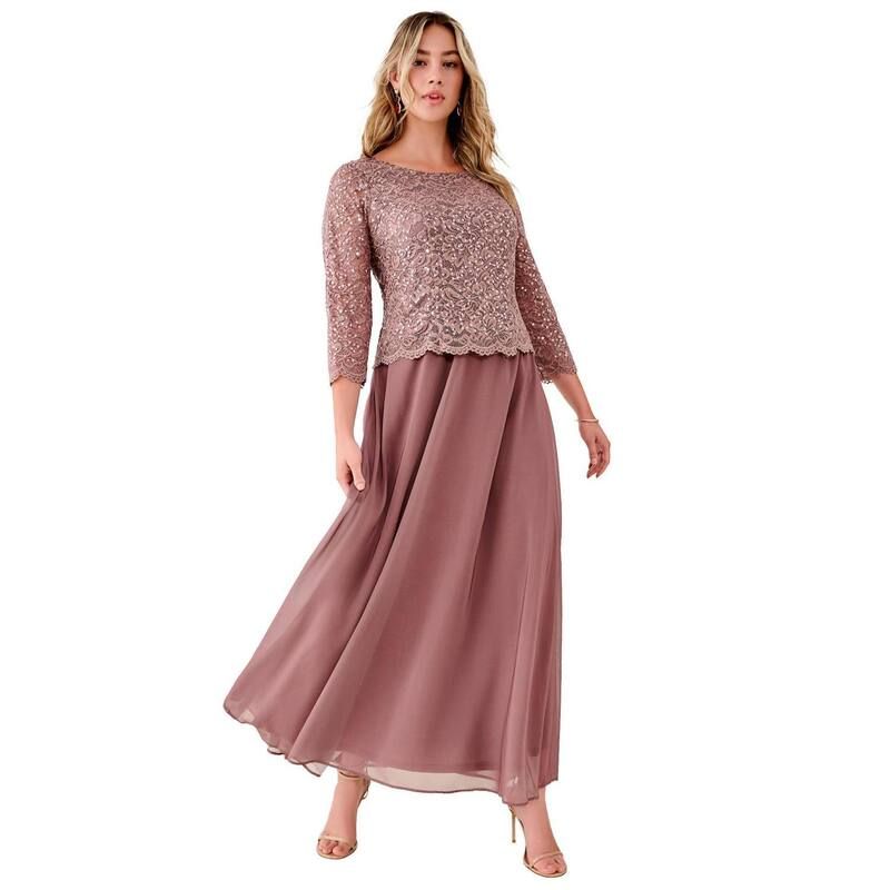 ロアマンズ レディース トップス ワンピース A ライン プラスサイズ レース Roamans Womens Plusize Sparkle Lace Popover ALine Gown With