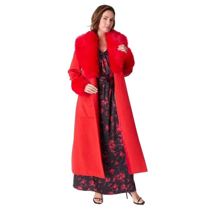 ロアマンズ レディース アウター ジャケット・ブルゾン プラスサイズ ウール コート Roamans Womens Plusize Wool Blend Coat With Faux Fur Trim