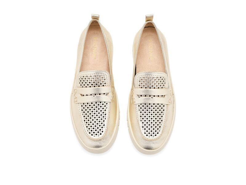 バイオニック レディース シューズ スリッポン・ローファー VIONIC Uptown Perf Gold Leather ゴールド