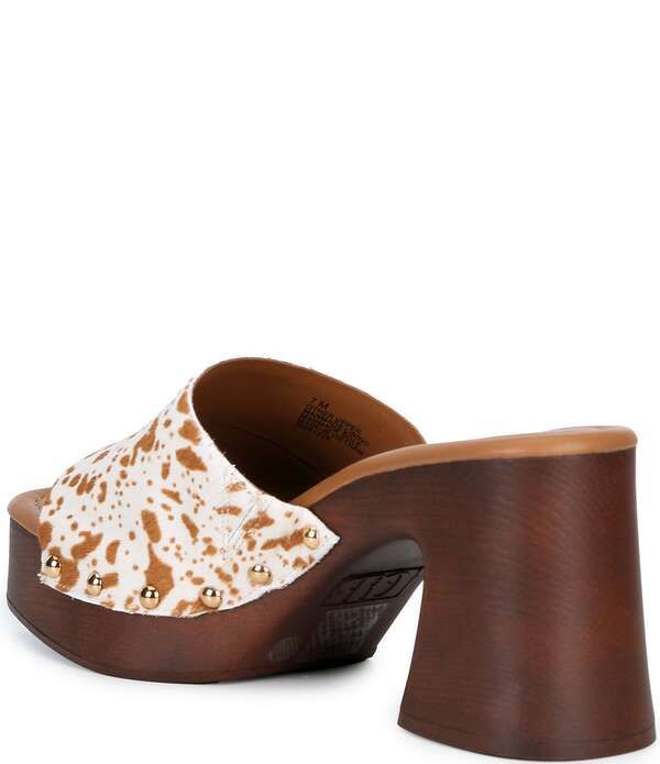 ジービー レディース シューズ サンダル プラットフォーム プリント GBuckAroo Speckled Cow Print Haircalf Wood Platform Sandals Tan タ