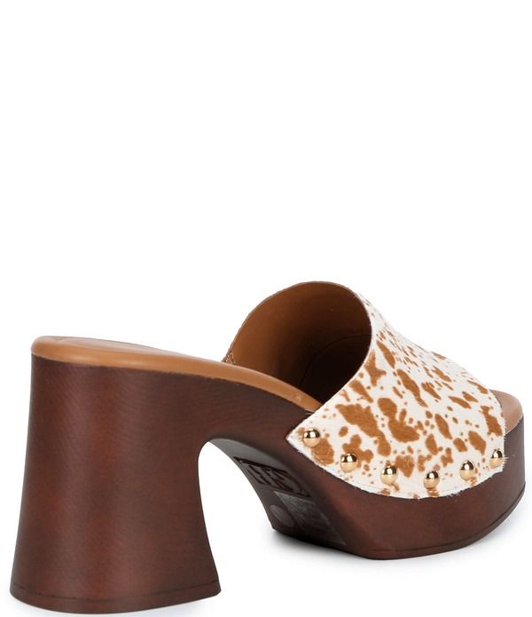 ジービー レディース シューズ サンダル プラットフォーム プリント GBuckAroo Speckled Cow Print Haircalf Wood Platform Sandals Tan タ