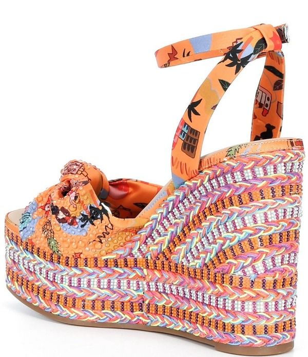 ジャンビニ レディース シューズ スリッポン・ローファー プラットフォーム プリント サンダル Gianni Bini Sanders Knotted Print Beaded Wedge Platf