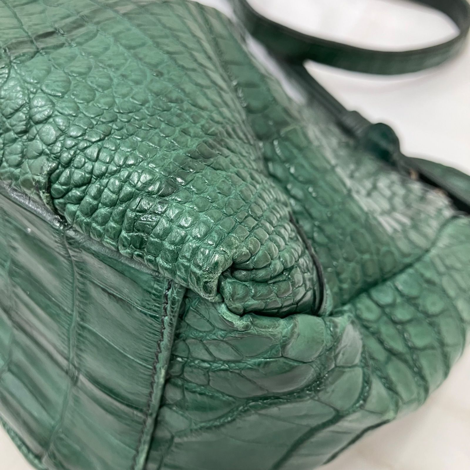 美品【IBIZA】ハンドバッグ　シャムクロコダイルステッチ　グリーン 4930 【美品】 IBIZA イビサ イビザ ショルダーバッグ グリーン レザー