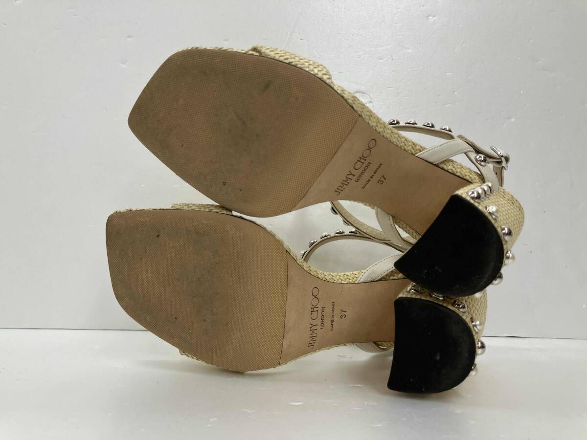 JIMMY CHOO ジミーチュウ サンダルAADRA85 フェイクパールスタッズ 37 ベージュ 夏