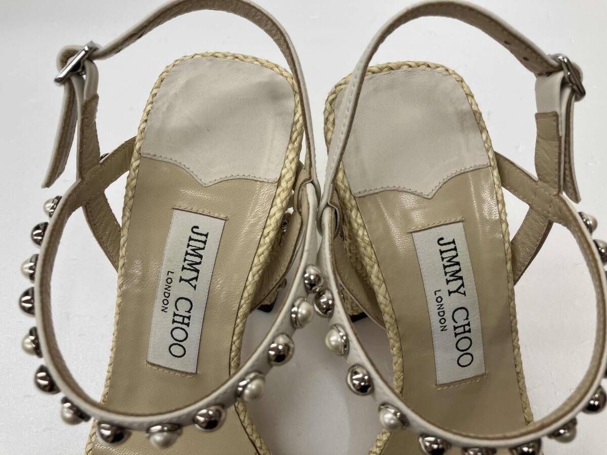 JIMMY CHOO ジミーチュウ サンダルAADRA85 フェイクパールスタッズ 37 ベージュ 夏