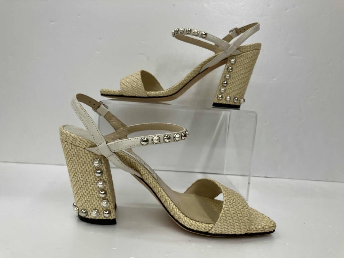 JIMMY CHOO ジミーチュウ サンダルAADRA85 フェイクパールスタッズ 37 ベージュ 夏
