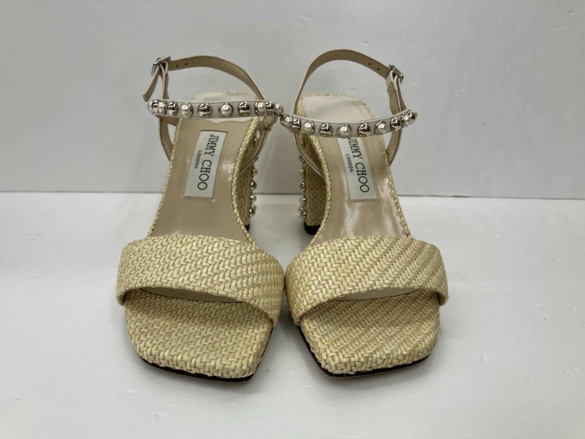 JIMMY CHOO ジミーチュウ サンダルAADRA85 フェイクパールスタッズ 37 ベージュ 夏