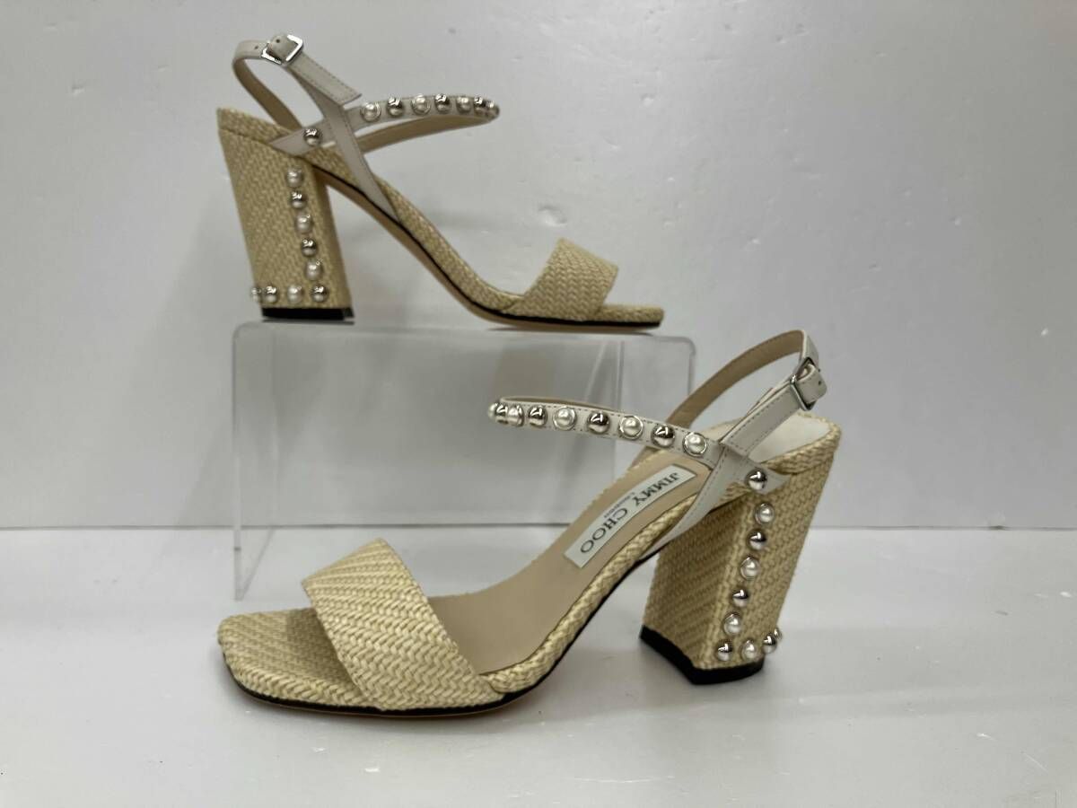 JIMMY CHOO ジミーチュウ サンダルAADRA85 フェイクパールスタッズ 37 ベージュ 夏
