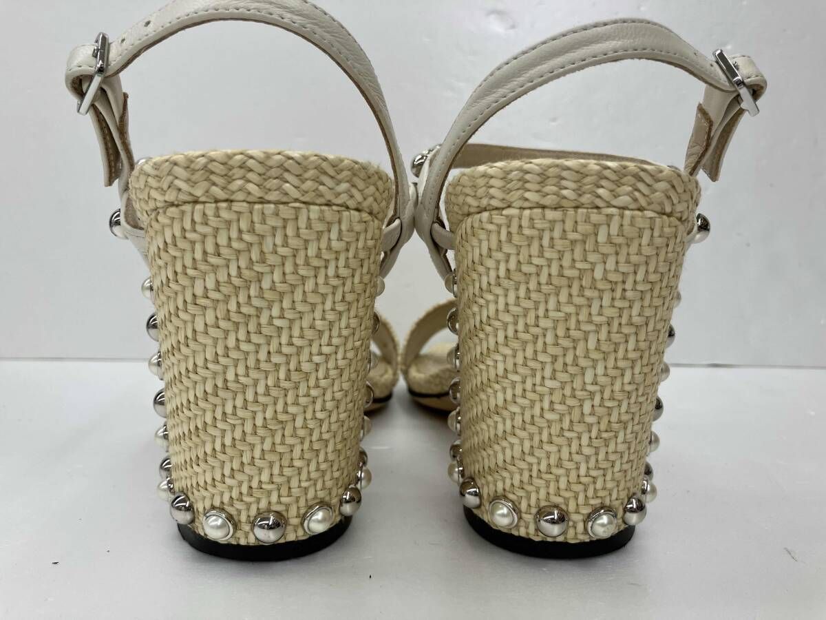 JIMMY CHOO ジミーチュウ サンダルAADRA85 フェイクパールスタッズ 37 ベージュ 夏