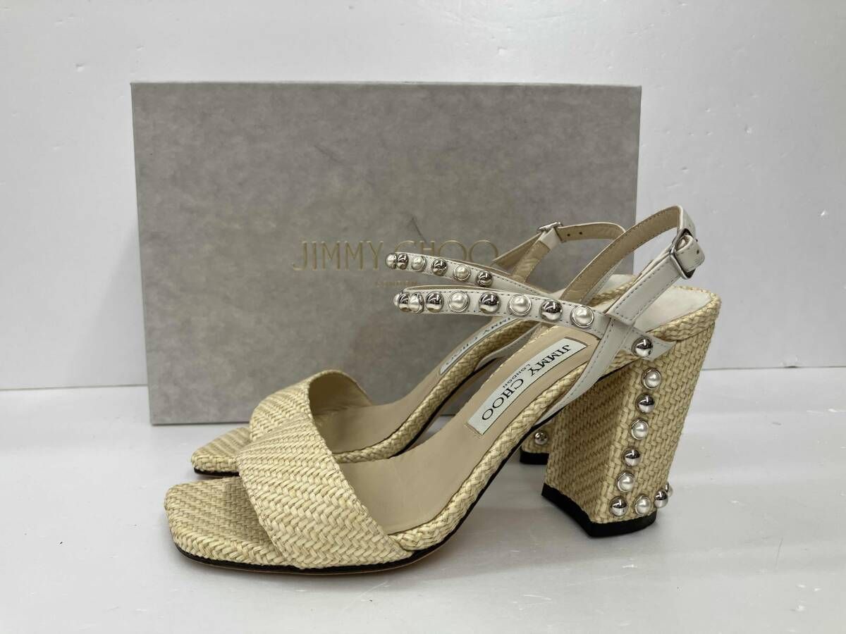 JIMMY CHOO ジミーチュウ サンダルAADRA85 フェイクパールスタッズ 37 ベージュ 夏