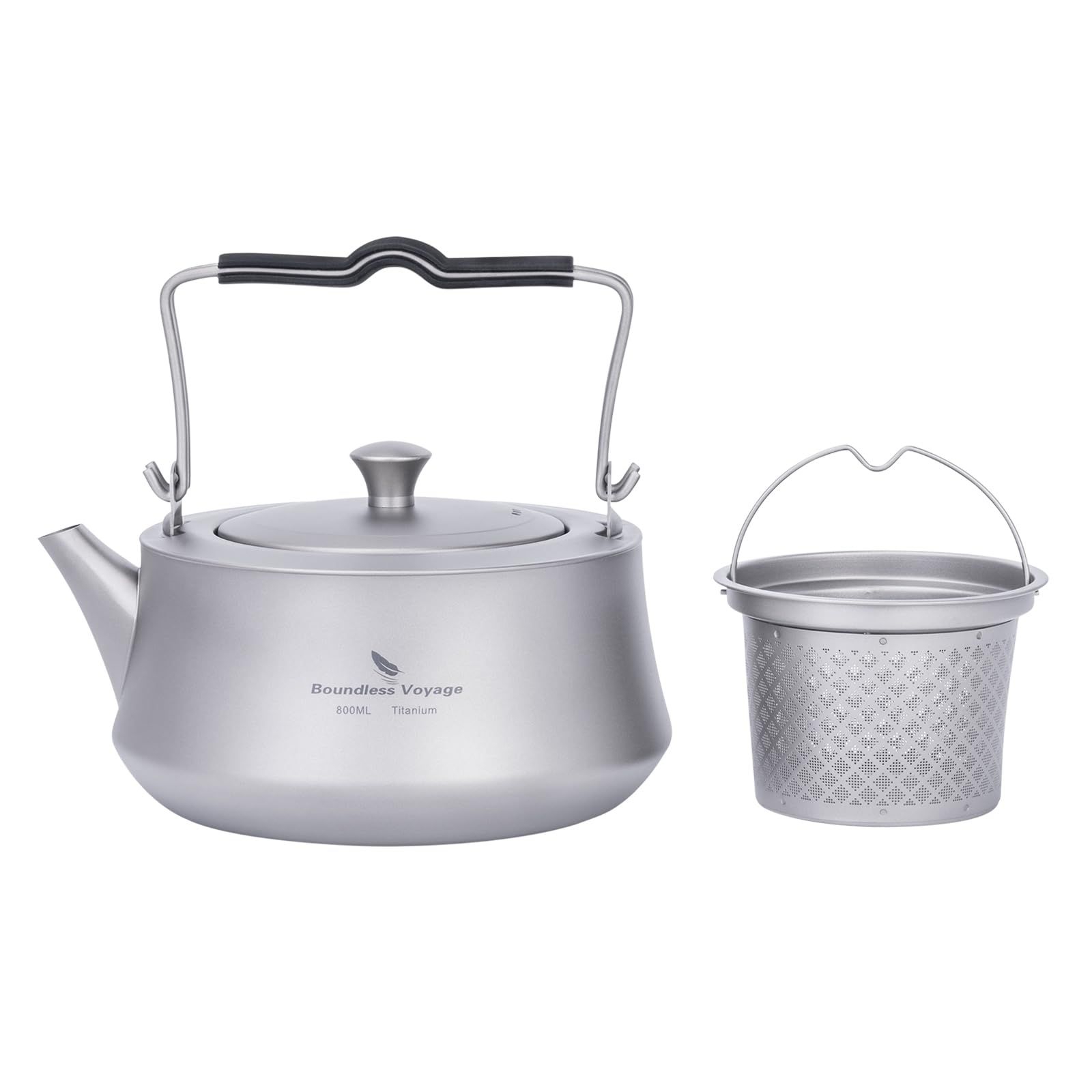Boundless Voyage チタンケトル やかん キャンプ バーベキュー用 800ml ティーポット 茶こし付き 湯沸かしケトル 軽量 全体チタン製 直火対応 やかん ケトル キャンプファイヤー ケットル 登山 アウトドア キャンプ用品 Ti3093D