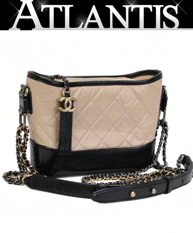 CHANEL シャネル ガブリエル マトラッセ チェーンショルダーバッグ スモール カーフ ベージュ×黒 27番台 【74982】