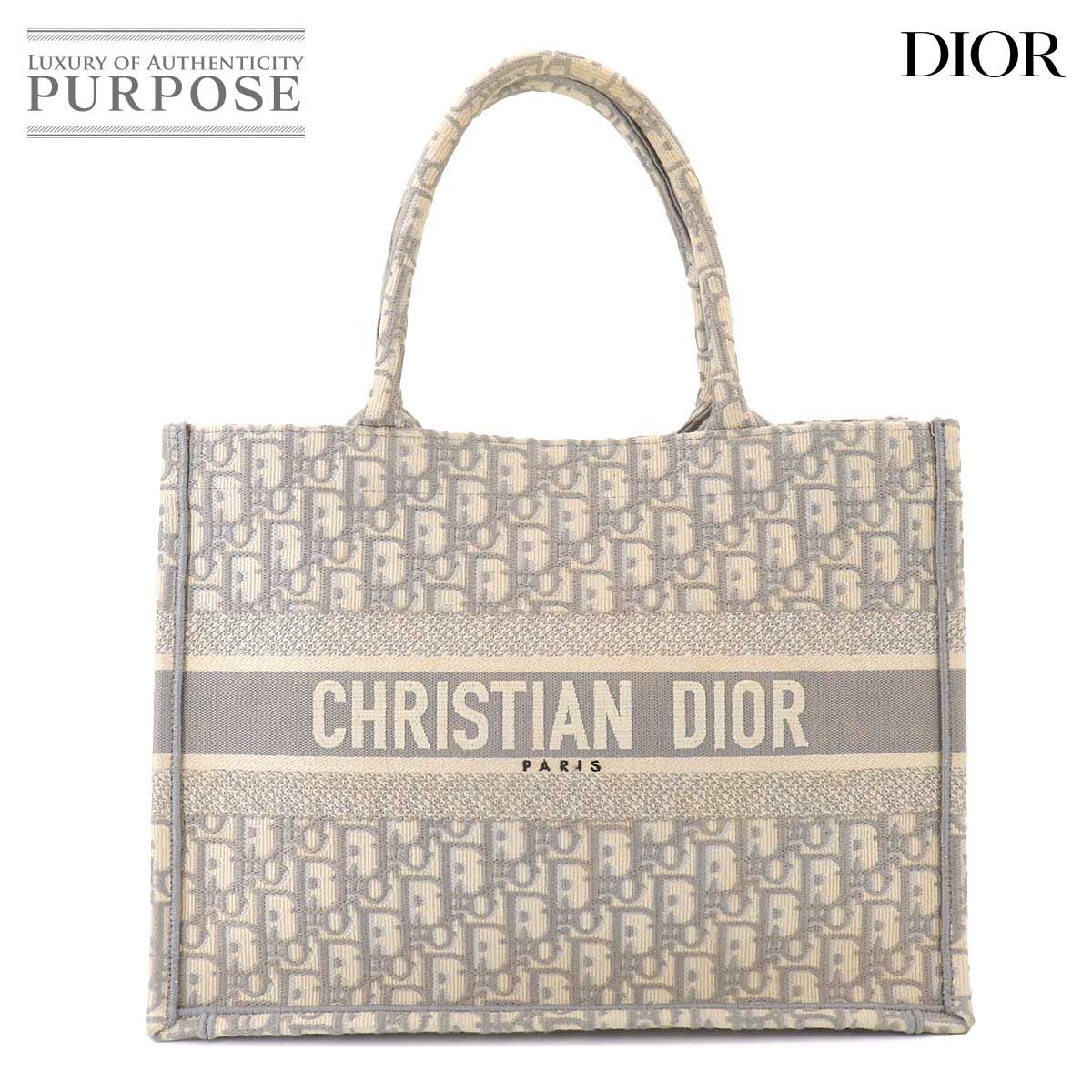 美品 クリスチャン ディオール Christian Dior オブリーク ブック トート ミディアム バッグ キャンバス グレー M1296ZRIW 90321690