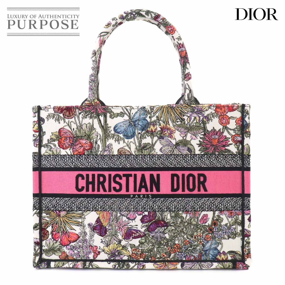 未使用 展示品 クリスチャン ディオール Christian Dior ブック トート ミディアム バッグ キャンバス ホワイト マルチカラー 90321692