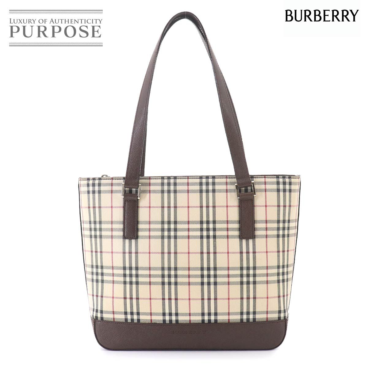 新品同様 バーバリー BURBERRY ノバチェック ハンド バッグ キャンバス レザー ベージュ ブラウン Hand Bag 90326996