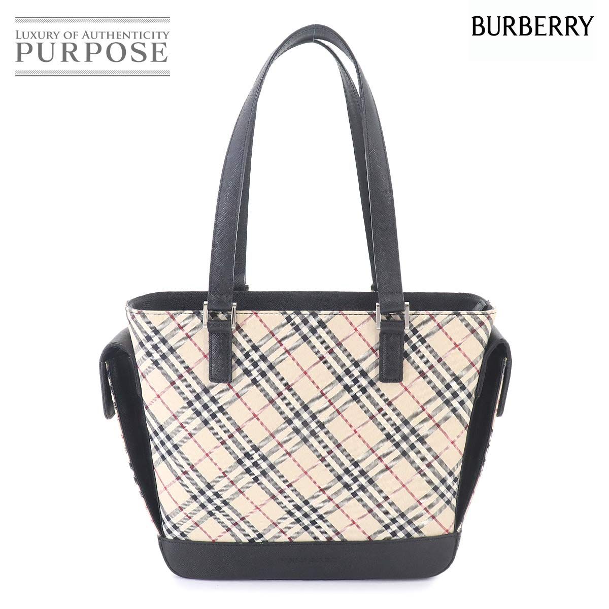 新品同様 バーバリー BURBERRY ノバチェック ハンド バッグ キャンバス レザー ベージュ ブラック Hand Bag 90326997