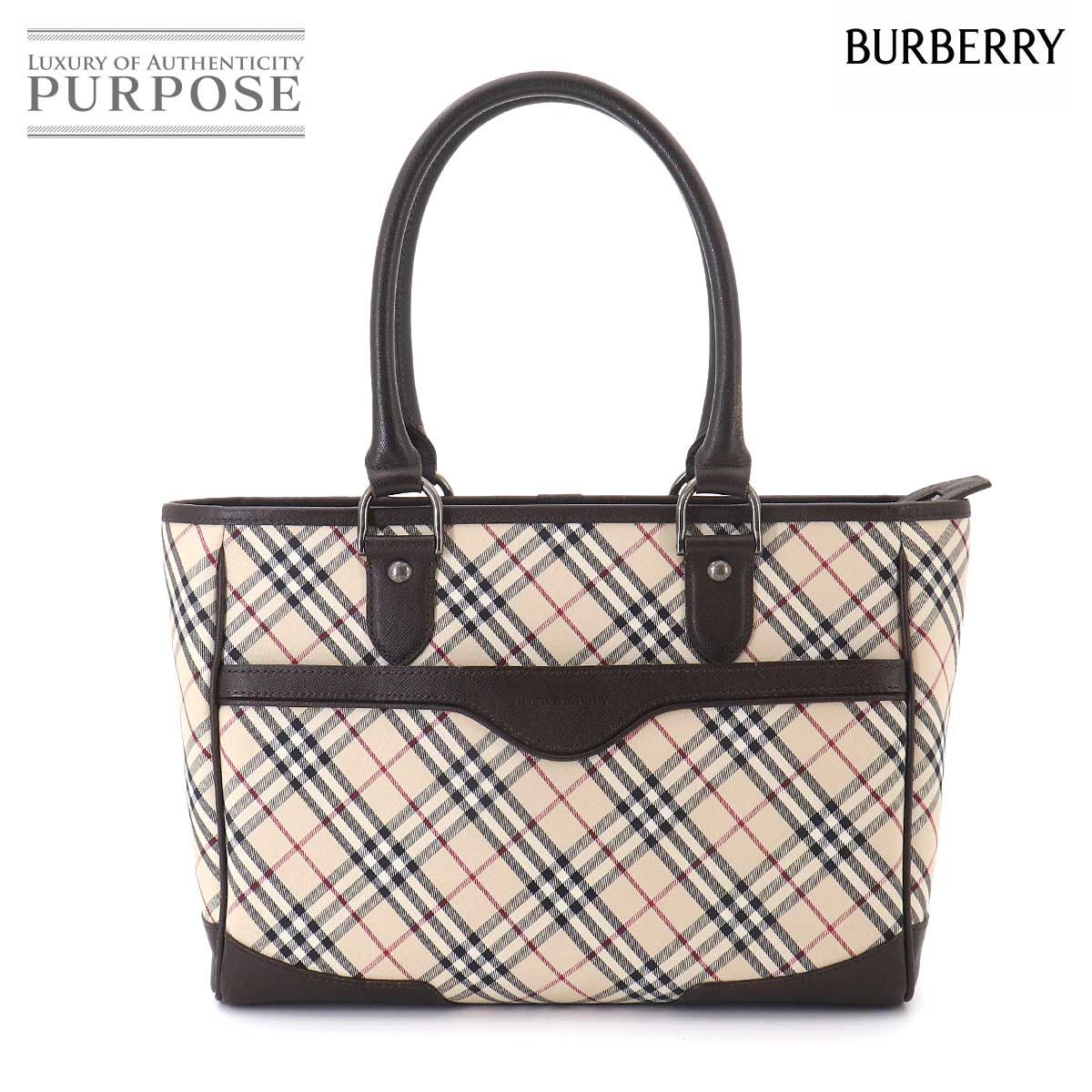 バーバリー BURBERRY ノバチェック トート バッグ キャンバス レザー ベージュ ブラウン ガンメタ 金具 Tote Bag 90327033