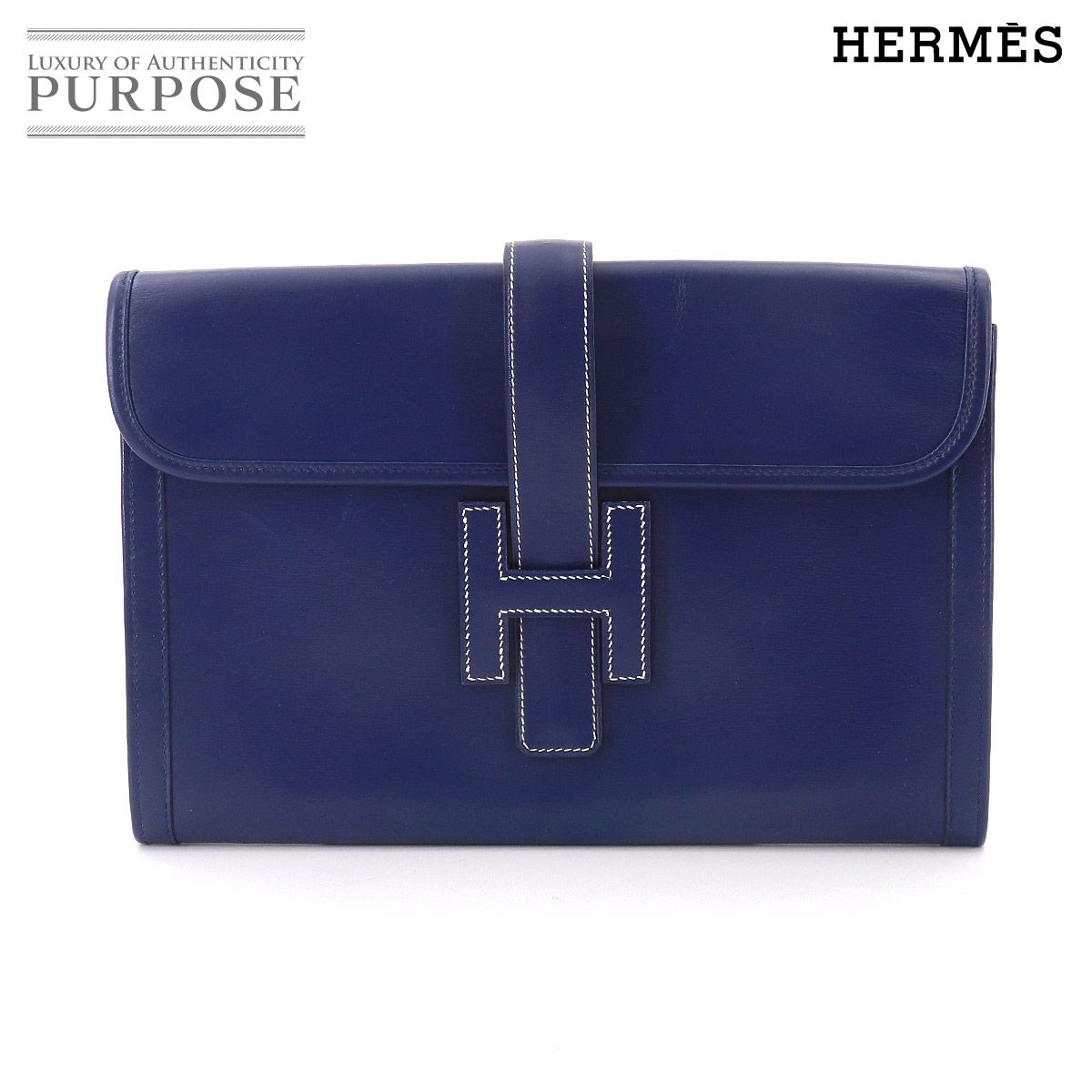 エルメス HERMES ジジェ PM クラッチ バッグ ボックスカーフ ブルー 〇Y刻印 Jige PM 90327240