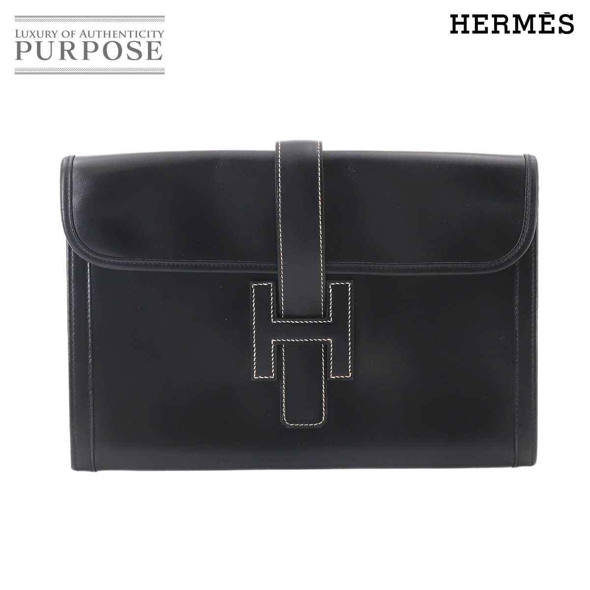新品同様 エルメス HERMES ジジェ PM クラッチ バッグ ボックスカーフ ブラック 〇Y刻印 Jige PM 90327263