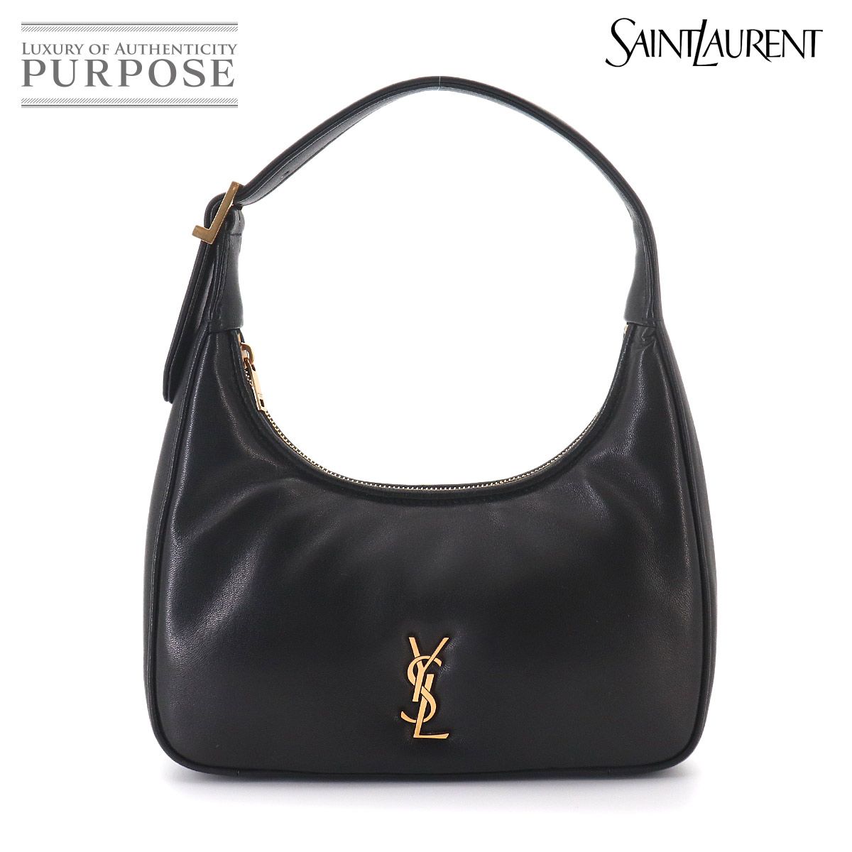 新品同様 サンローラン SAINT LAURENT カリプソ ミニ ホーボー ハンド バッグ レザー ブラック 791484 ゴールド 金具 90327345