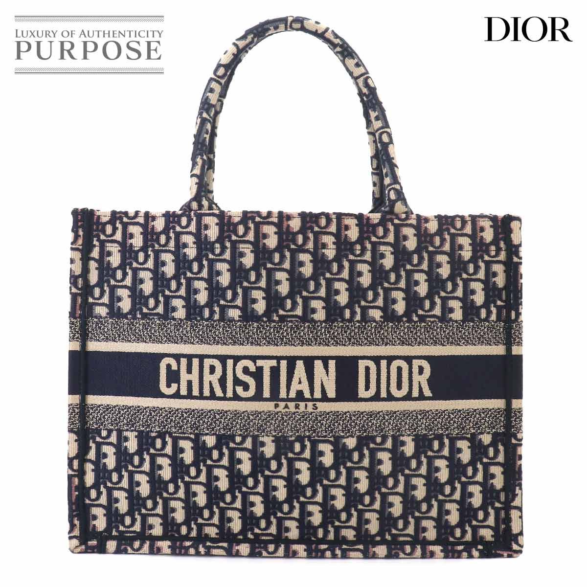 クリスチャン ディオール Christian Dior オブリーク ブック トート ミディアム バッグ キャンバス ネイビー M1296ZRIW 90327752