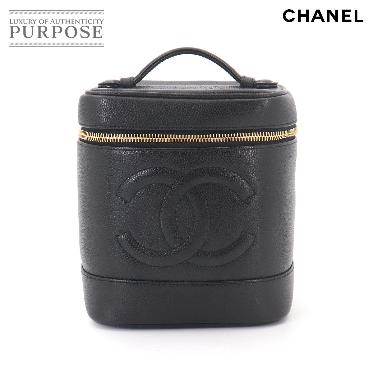 美品 シャネル CHANEL バニティ ハンド バッグ キャビアスキン レザー ブラック A01998 ココマーク ゴールド 金具 Vanity Bag 90328517