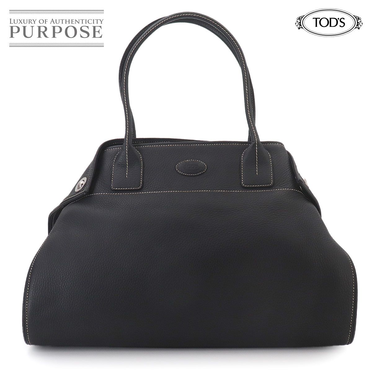 新品同様 トッズ TOD'S ジレッリ トート バッグ レザー ブラック シルバー 金具 Girelli Bag 90329041
