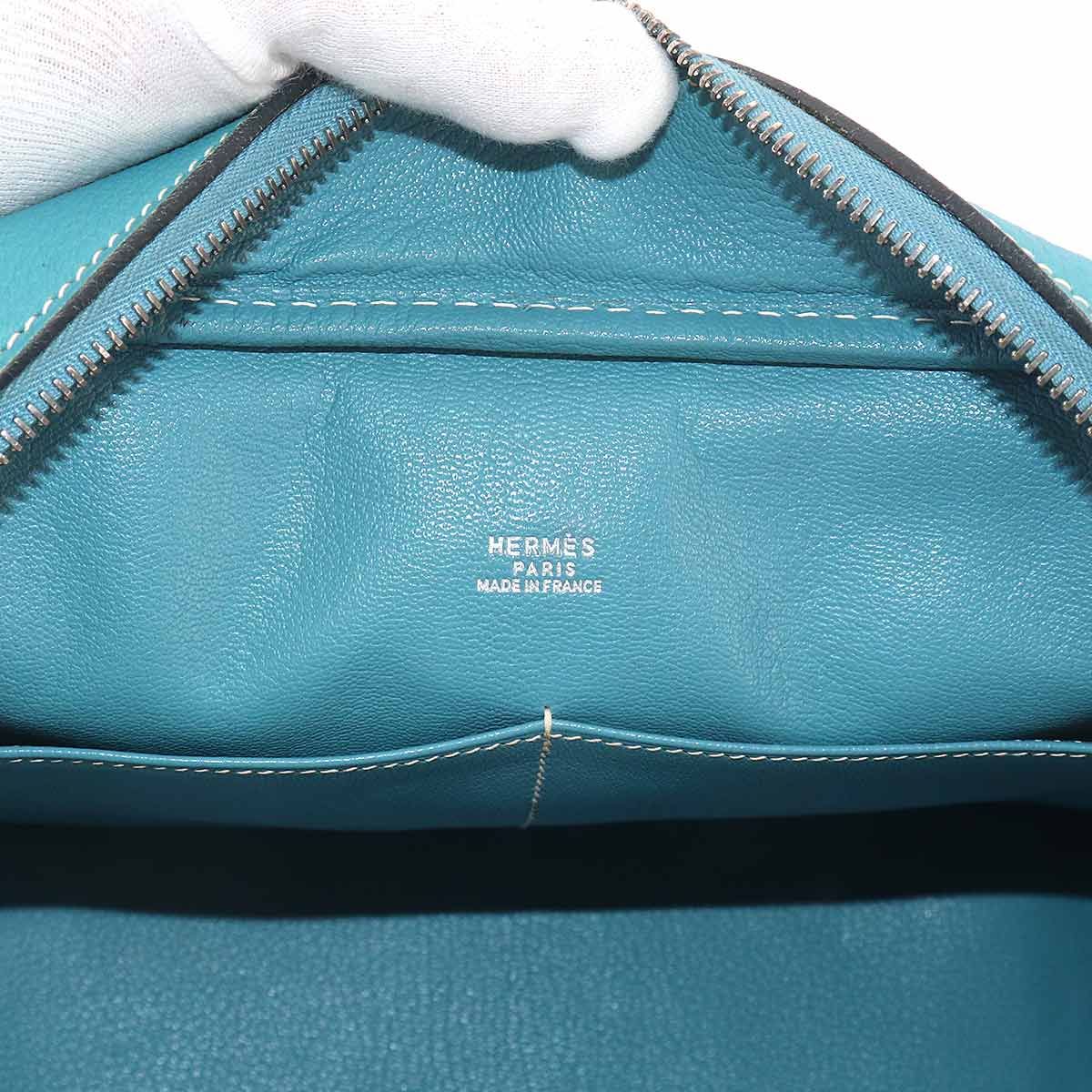 美品 エルメス HERMES プリュム 28 ハンド バッグ トゴ ブルージーン 