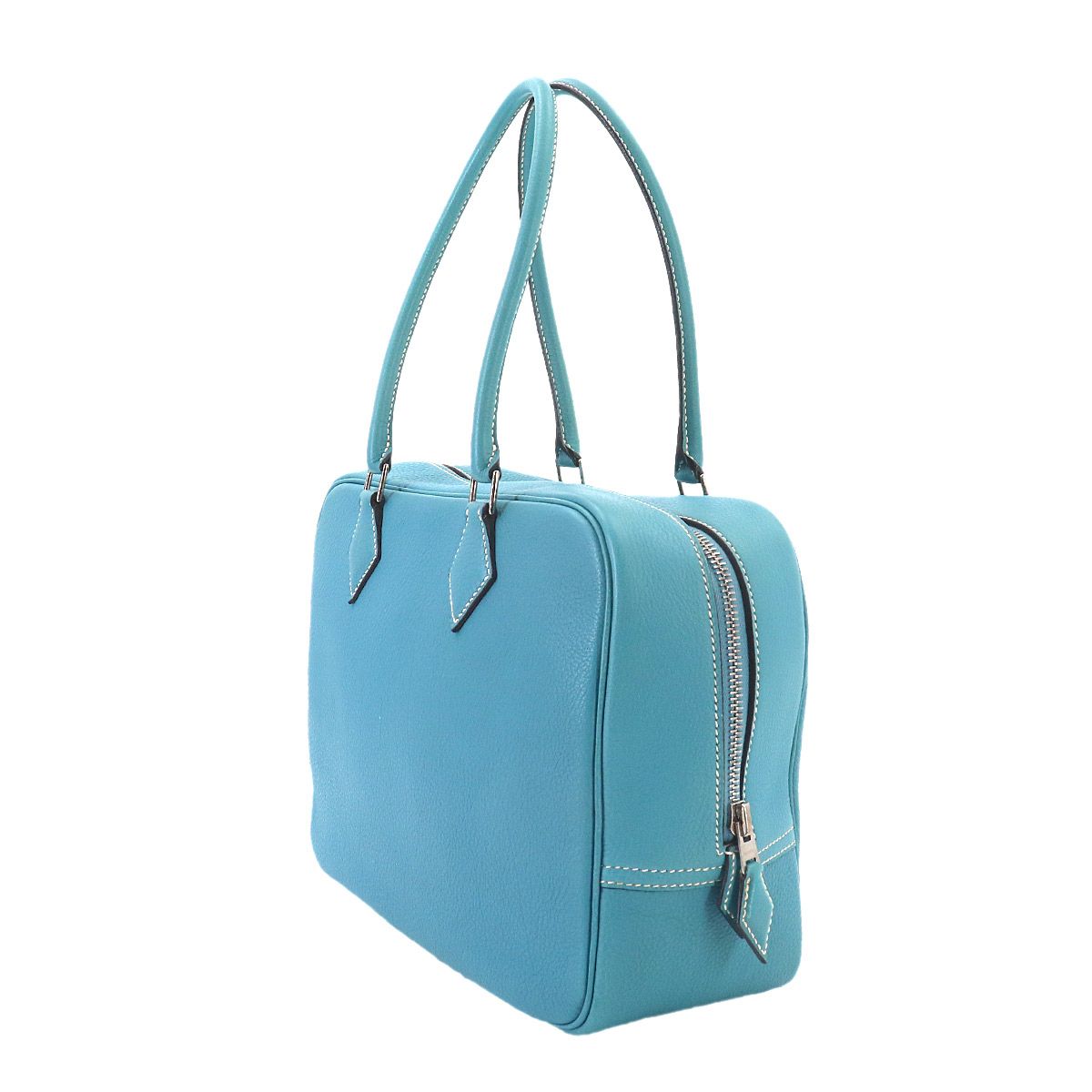 美品 エルメス HERMES プリュム 28 ハンド バッグ トゴ ブルージーン