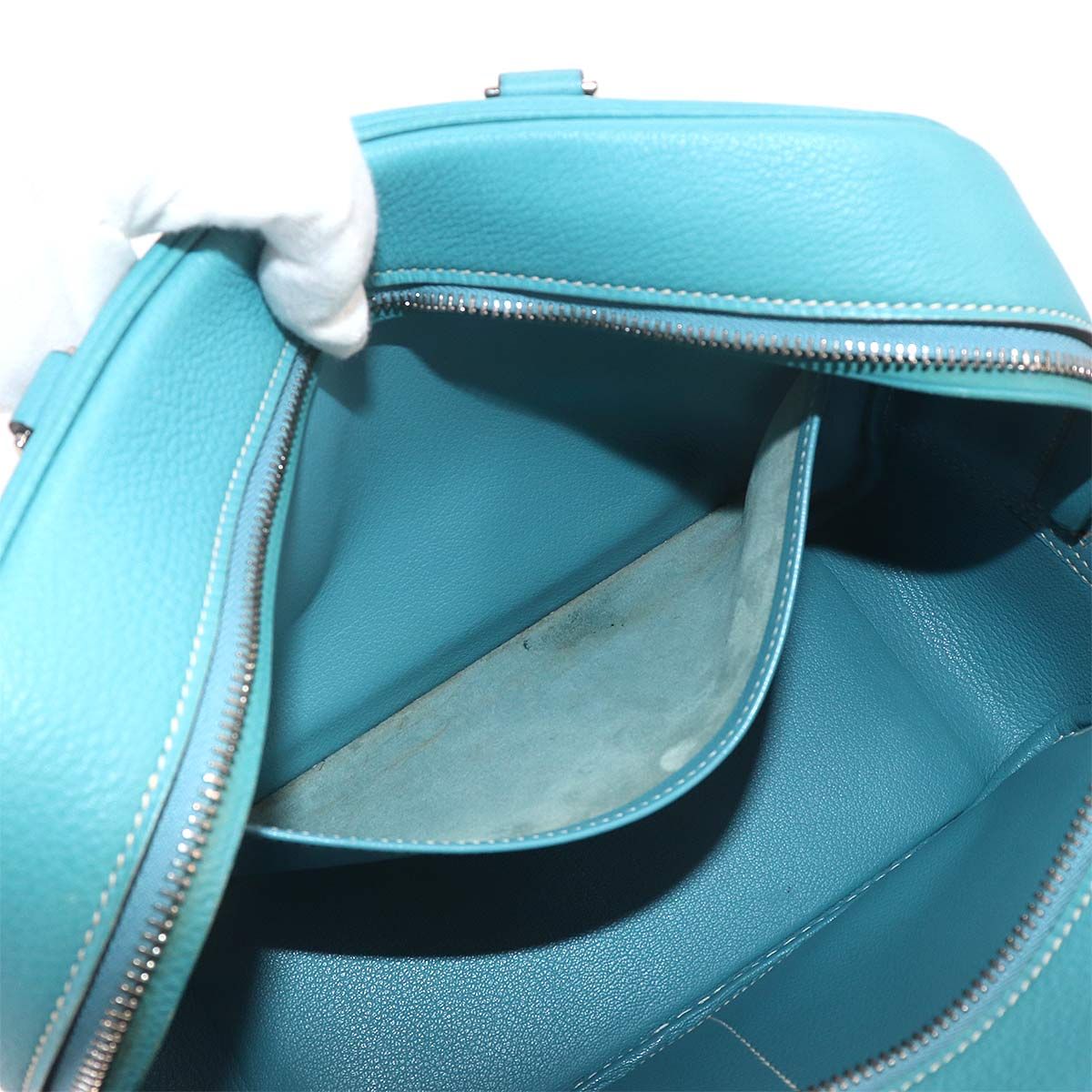 美品 エルメス HERMES プリュム 28 ハンド バッグ トゴ ブルージーン 