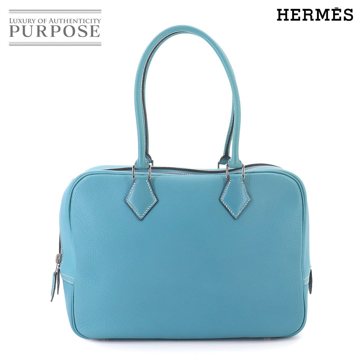 美品 エルメス HERMES プリュム 28 ハンド バッグ トゴ ブルージーン □C刻印 1999年製 シルバー 金具 Plume 90329445