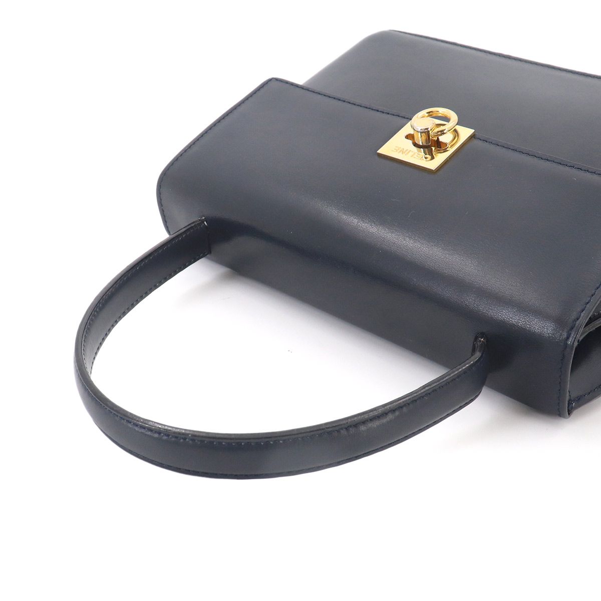 セリーヌ CELINE ハンド バッグ レザー ネイビー ゴールド 金具 