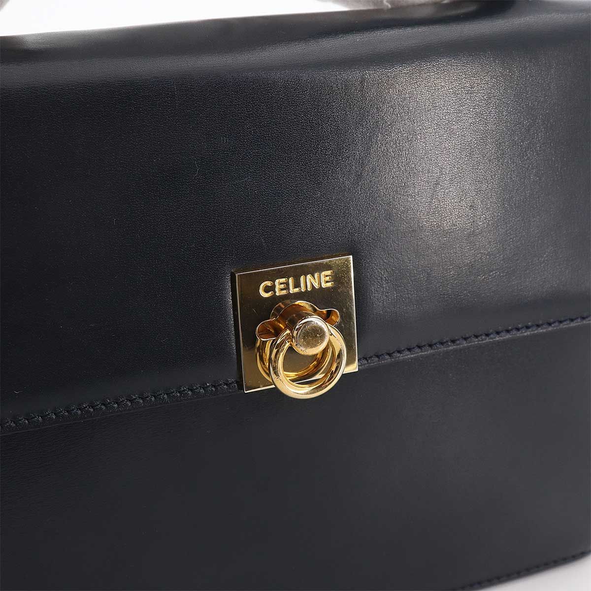 セリーヌ CELINE ハンド バッグ レザー ネイビー ゴールド 金具