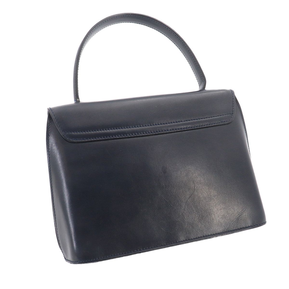 セリーヌ　ネイビー スエード ロゴ ハンドバッグ セリーヌ CELINE ハンド バッグ レザー ネイビー ゴールド 金具