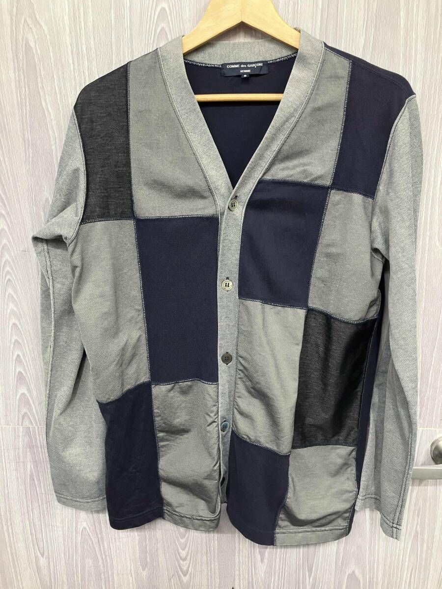COMME des GALCONS HOMME/ コムデギャルソン オム カーディガン グレー ネイビー サイズS 17ss パッチワーク ツートンカラー HS-T001