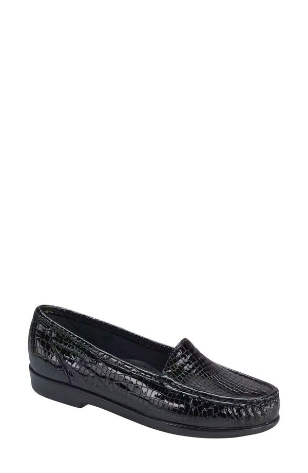 サス レディース シューズ スリッポン・ローファー レザー SASimplify Nubuck Leather Loafer Black Croc ブラック