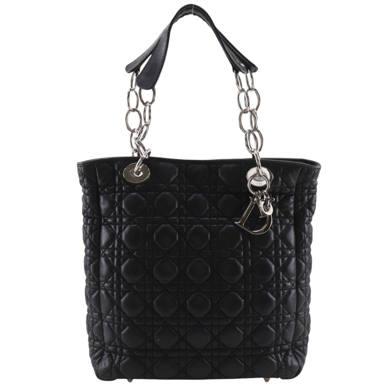 【Dior】クリスチャンディオール レディディオール カナージュ チェーントート ラムスキン 黒 レディース トートバッグ