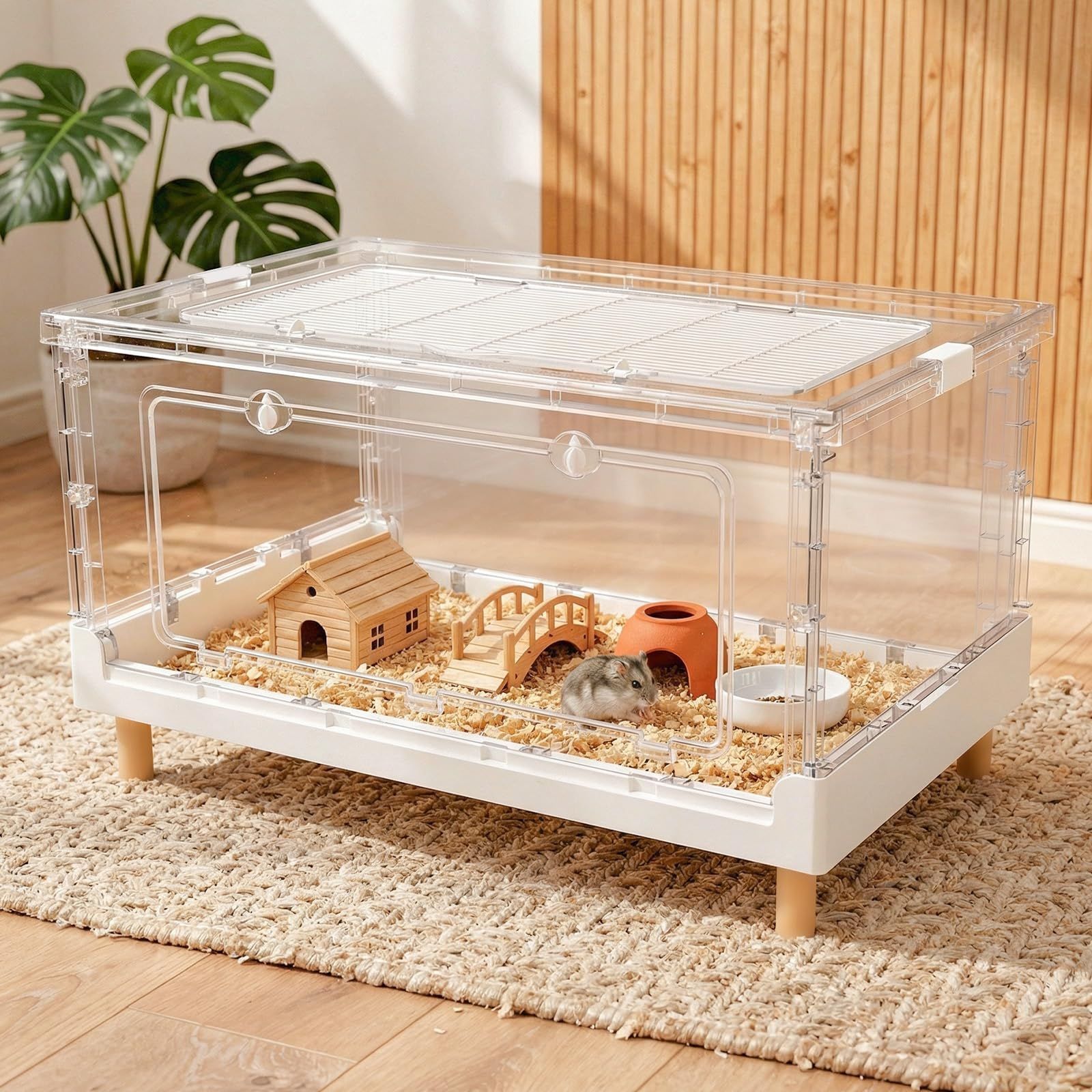 Ruexue ハムスターケージ＆モルモット、小動物ペット用の完全透明でエコフレンドリーな大型アクリルケージ、例えば:ヒゲトカゲ、ネズミ、ハリネズミ、カメレオン、イグアナなど
