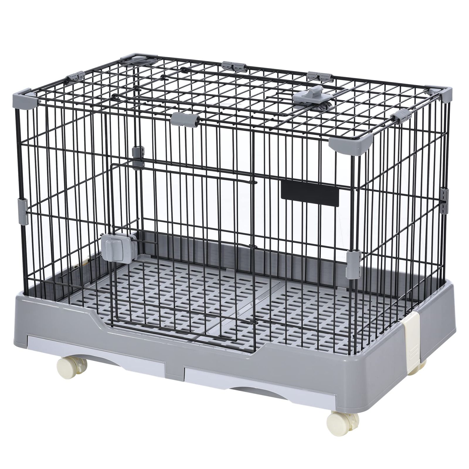 BTM ケージ ウサギケージ 犬 猫 小動物用 小型 室内飼い 引き出しトイレ付 掃除簡単 移動便利 キャスター付 スチール製 天井扉 脱走防止 いぬ ネコ うさぎ ハムスター 頑丈 キャット 休憩所 ペット用品（グレー）