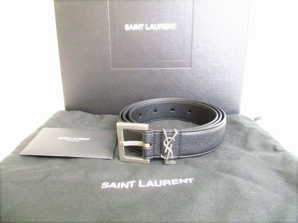 【未使用保管品】 Saint Laurent Paris サンローラン パリ イヴサンローラン YSL ロゴ レザー ベルト メンズ レディース 黒