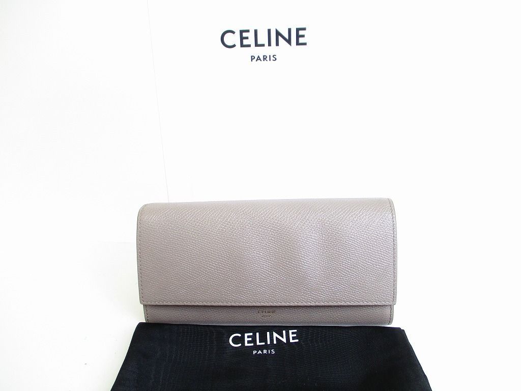 【未使用保管品】 CELINE セリーヌ グレインド カーフスキン ラージフラップ ウォレット 2つ折り 長財布 ぺブル 48,180円