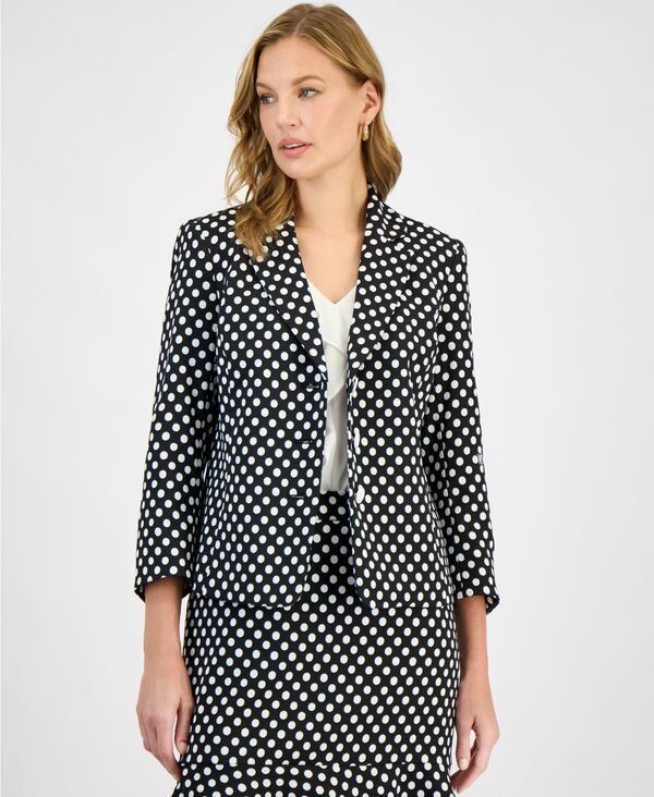 【送料無料】 カスパール レディース ジャケット・ブルゾン ブレザー アウター Womens Polka Dot Jacquard Blazer Regular Petite BlackLily Wh